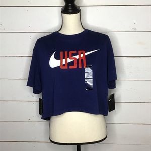 New Nike Tee Cotton Logo Cropped Shirt Blue AJ8080